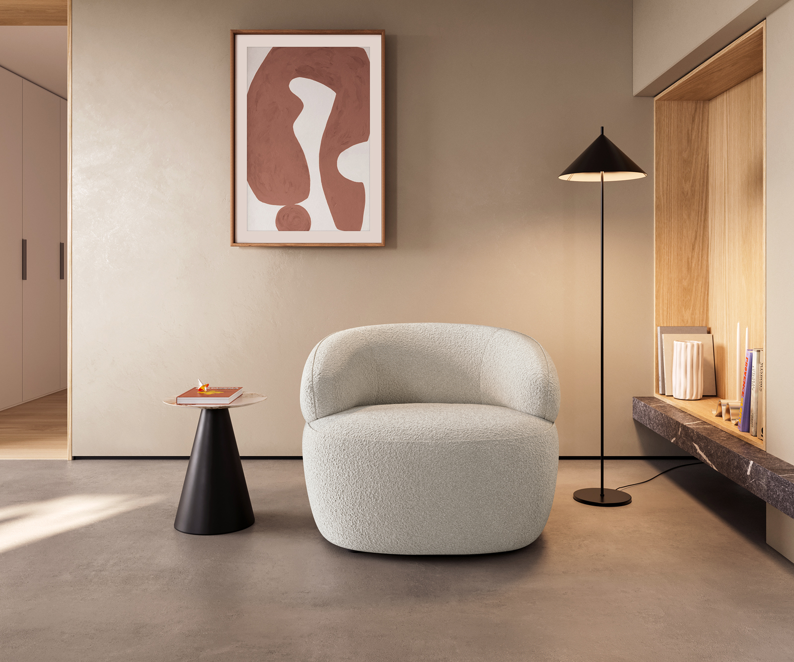 Lounge fotel Nova 88x88 cm bouclé krémfehér - Image 4