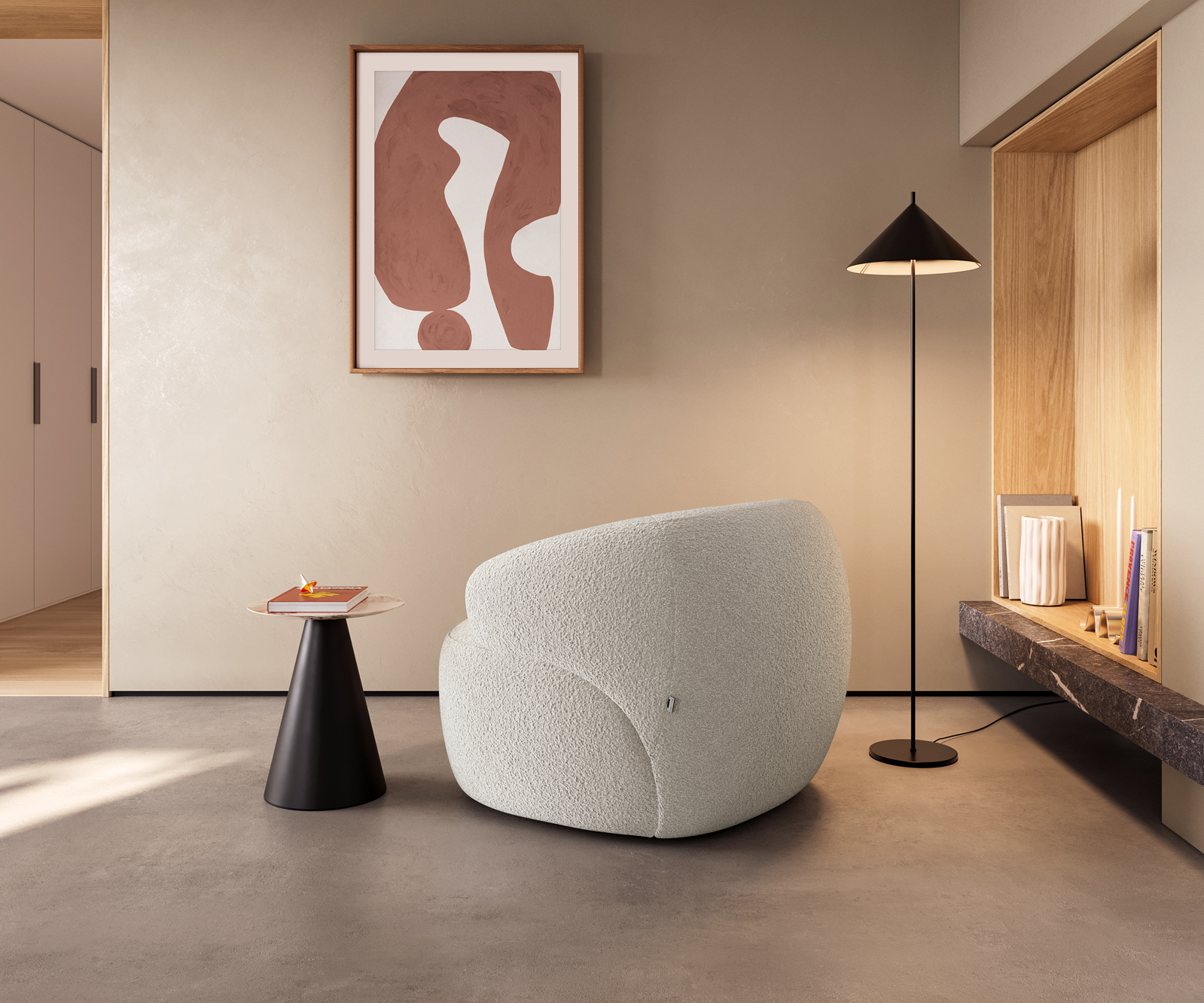 Lounge fotel Nova 88x88 cm bouclé krémfehér - Image 5