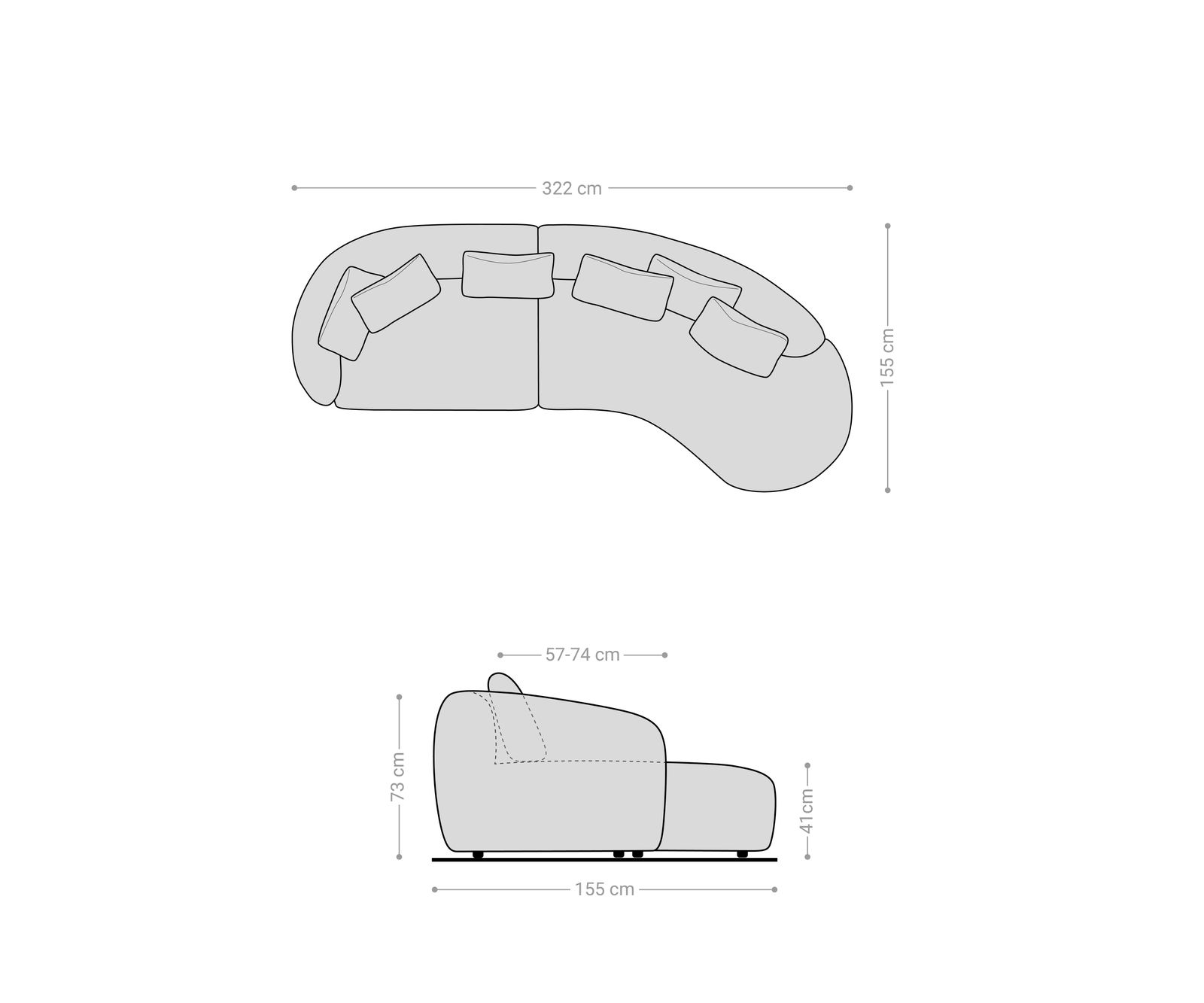 Kanapé Mairi 330x160 cm mikroszálas szürke - Image 2