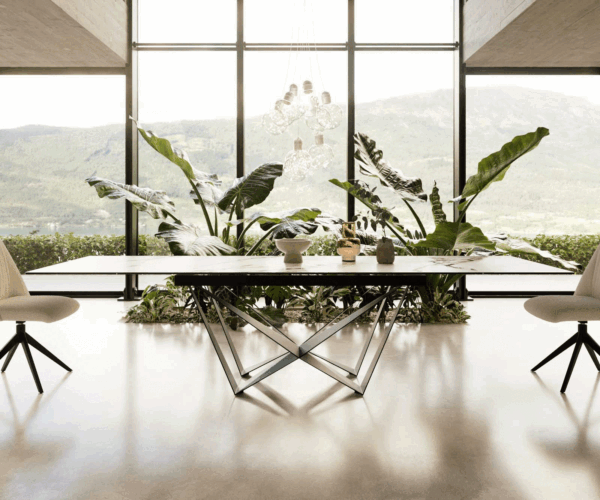 Étkezőasztal Edge 200-300x100 kerámia Calacatta Luxe fehér arany szürke Spider laposacél fekete kihúzható - Image 2