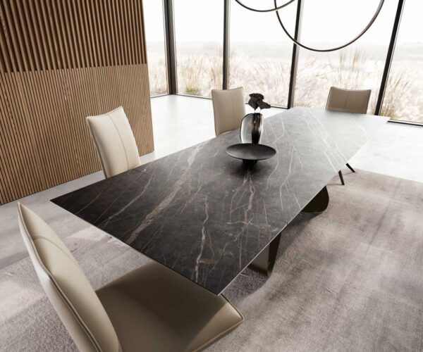 Étkezőasztal Edge 200-300x100 kerámia Laminam®Noir Desir barna W-láb titán hatású kiválóan bővíthető - Image 5