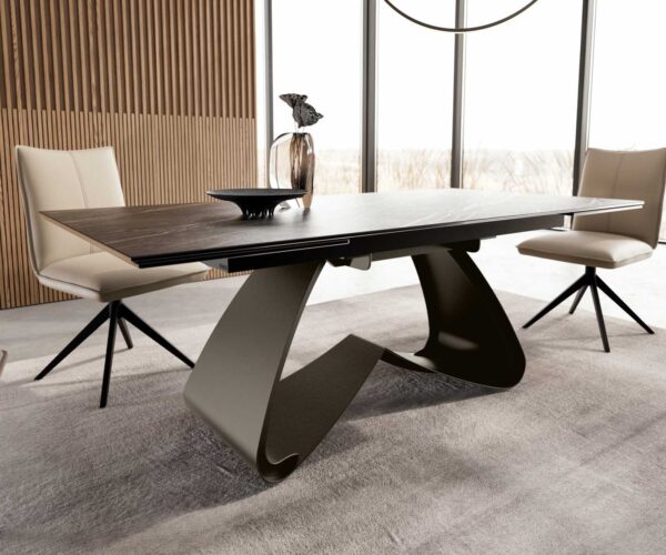 Étkezőasztal Edge 200-300x100 kerámia Laminam®Noir Desir barna W-láb titán hatású kiválóan bővíthető - Image 6
