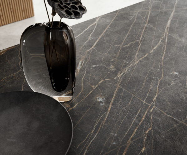 Étkezőasztal Edge 200-300x100 kerámia Laminam®Noir Desir barna W-láb titán hatású kiválóan bővíthető - Image 7