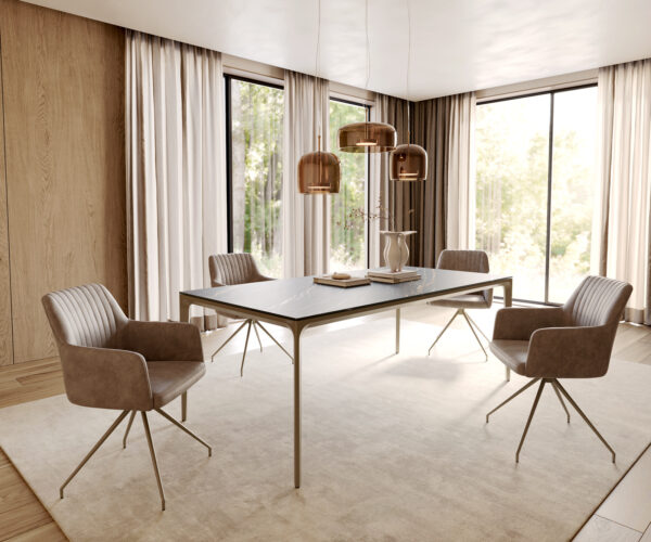 Étkezőasztal Escina 200x100 cm Laminam®Noir Desir barna kerámia asztallap alumínium láb - Image 7