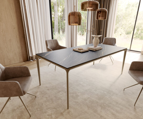 Étkezőasztal Escina 200x100 cm Laminam®Noir Desir barna kerámia asztallap alumínium láb - Image 2