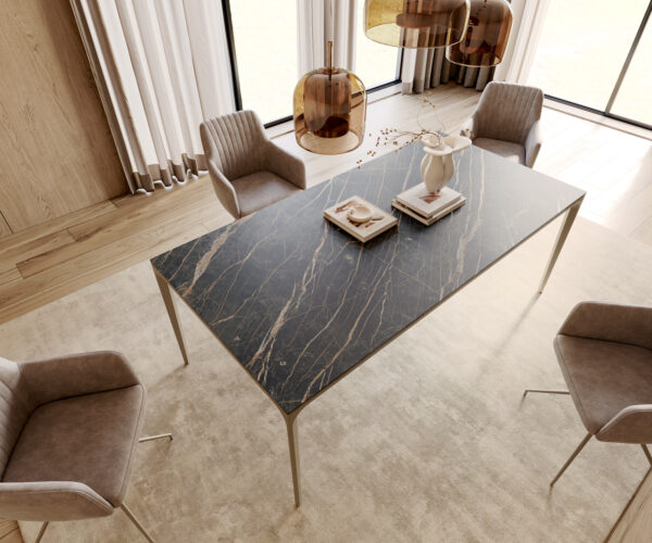 Étkezőasztal Escina 200x100 cm Laminam®Noir Desir barna kerámia asztallap alumínium láb - Image 5