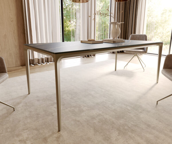 Étkezőasztal Escina 200x100 cm Laminam®Noir Desir barna kerámia asztallap alumínium láb - Image 6