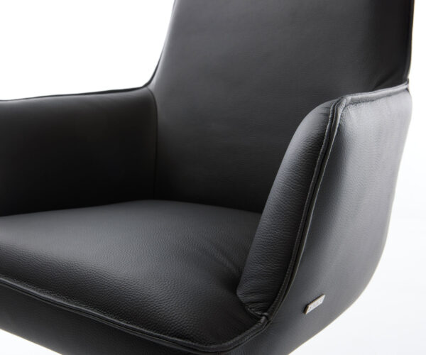 Étkezőszék Heira-Flex karfás valódi bőr fekete fekete láb 360° forgatható zsákrugós - Image 4