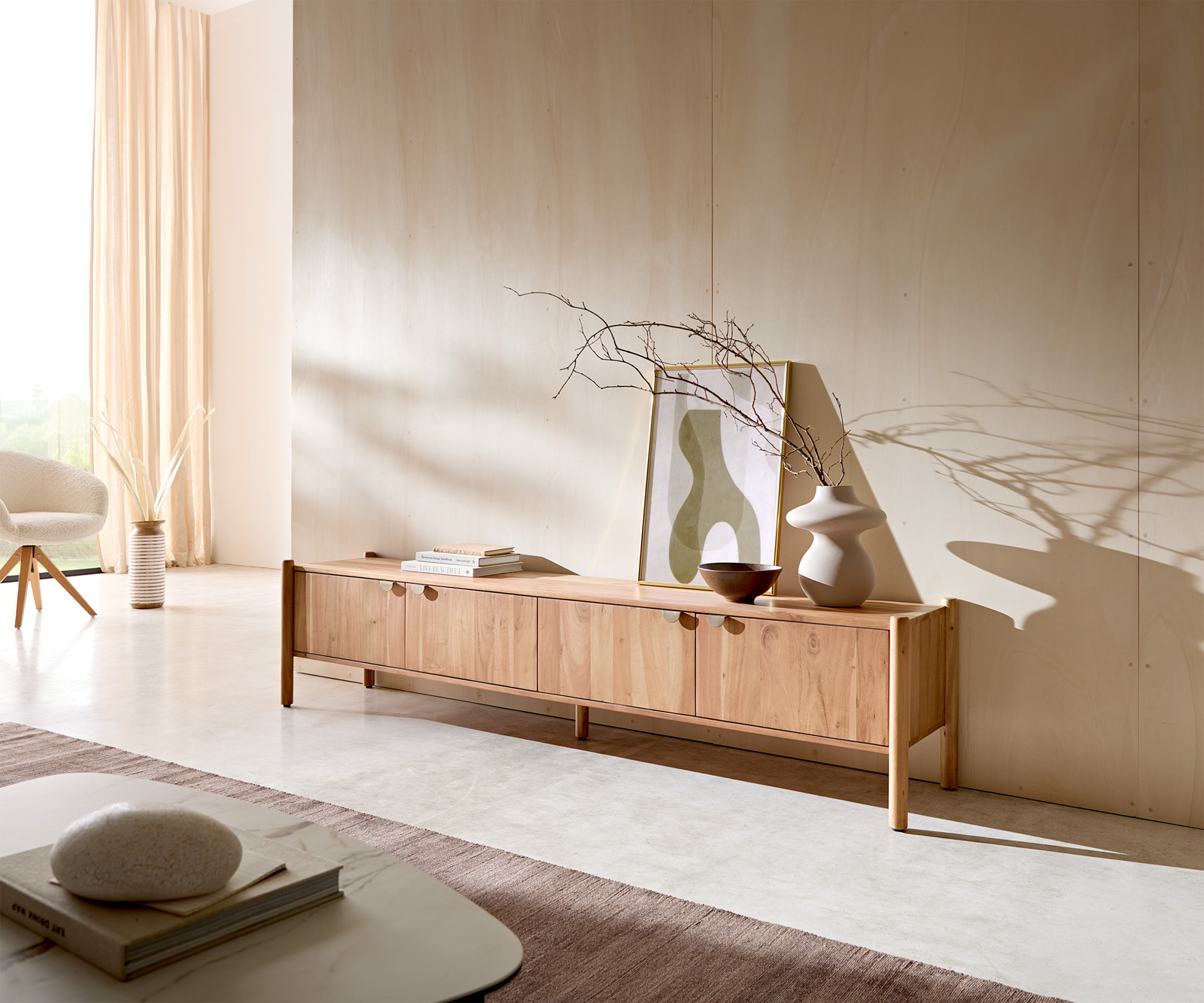 TV szekrény Caius 200 cm akác aura 4 ajtós