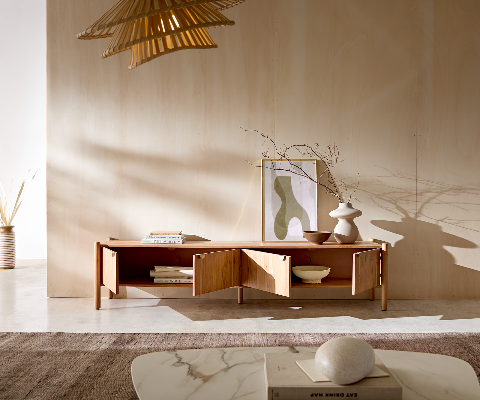 TV szekrény Caius 200 cm akác aura 4 ajtós - Image 4