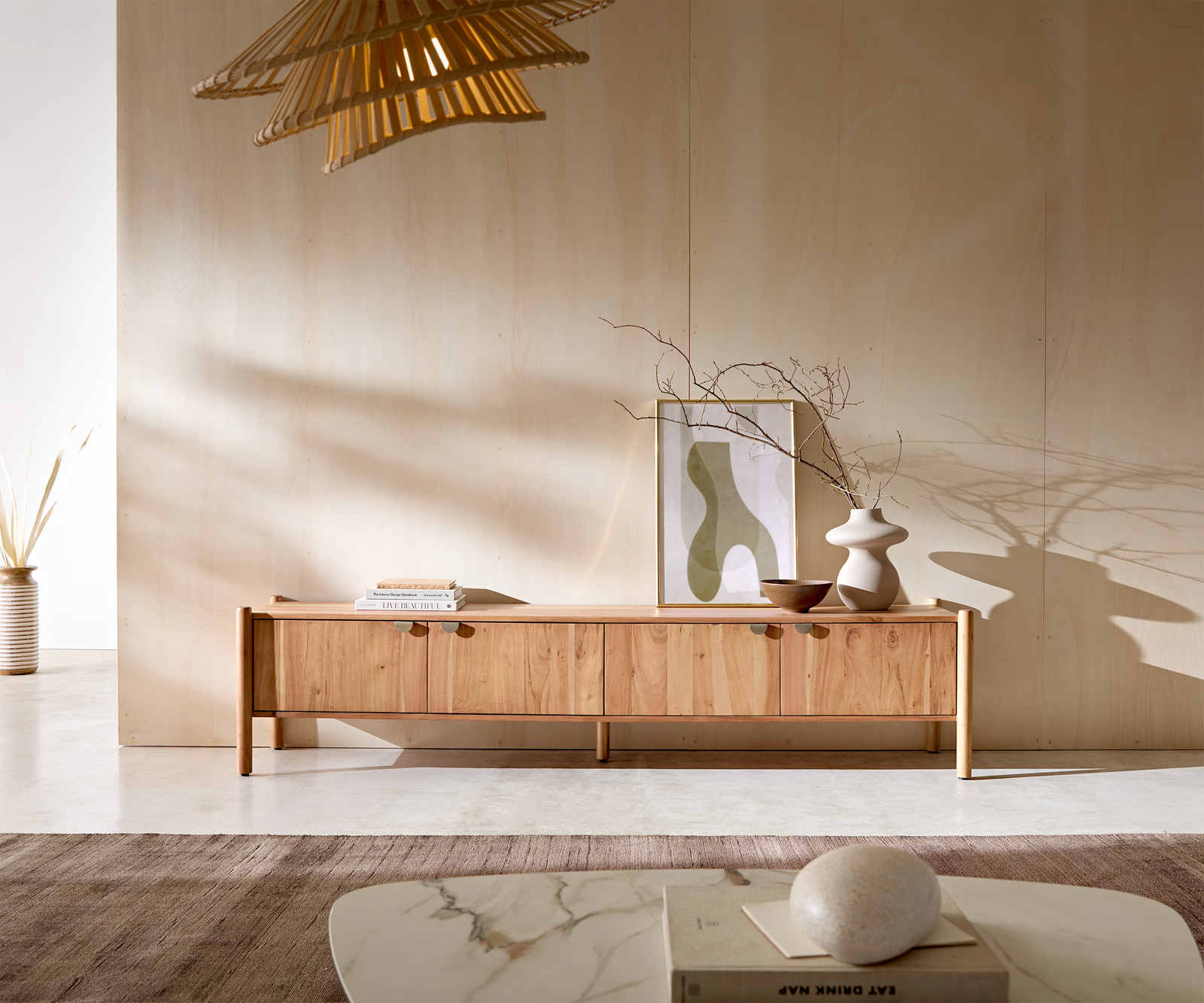 TV szekrény Caius 200 cm akác aura 4 ajtós - Image 2