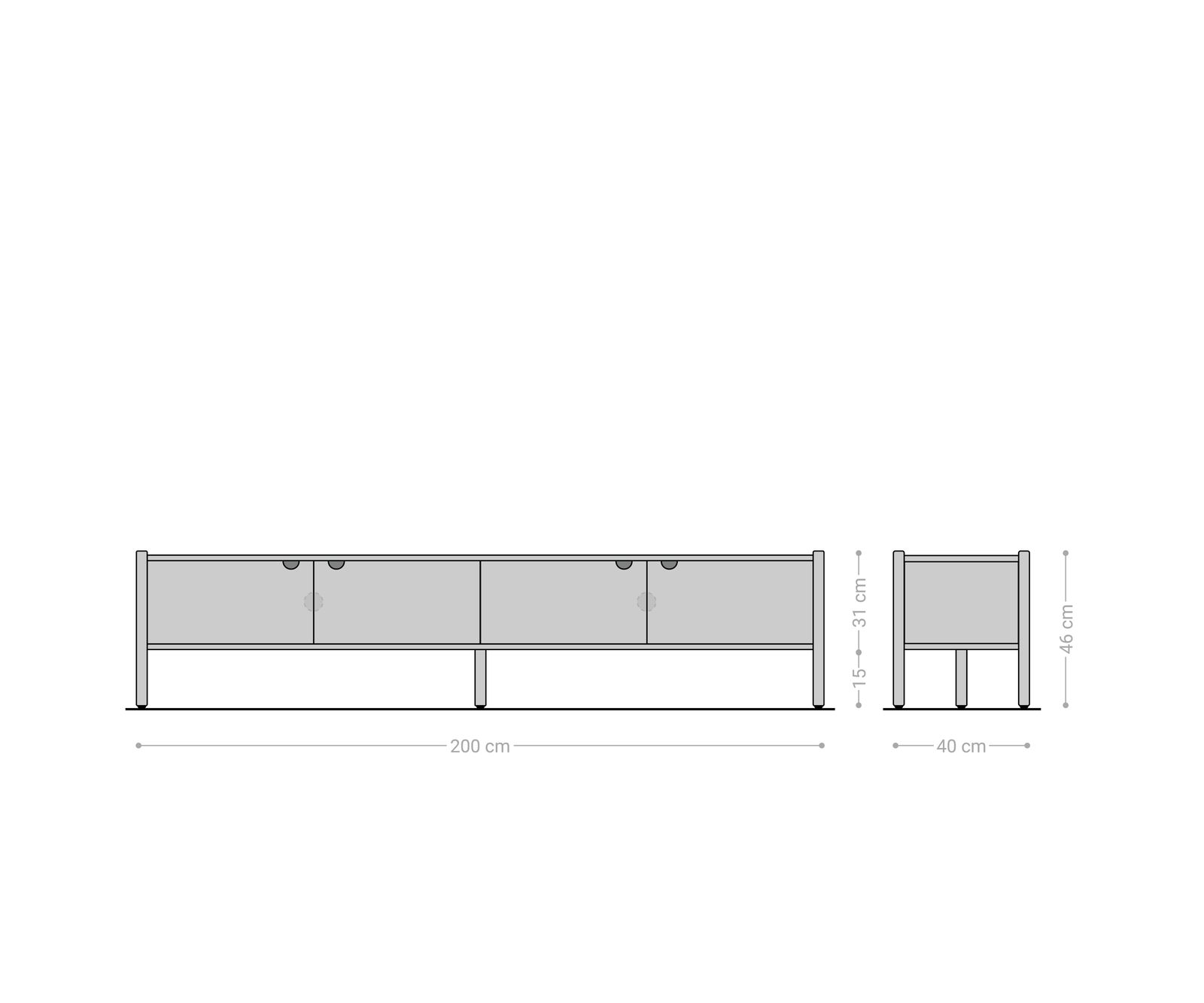 TV szekrény Caius 200 cm akác aura 4 ajtós - Image 7