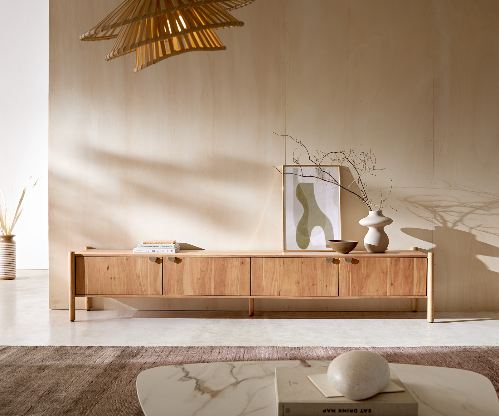 TV szekrény Caius 240 cm akác aura 4 ajtós - Image 2