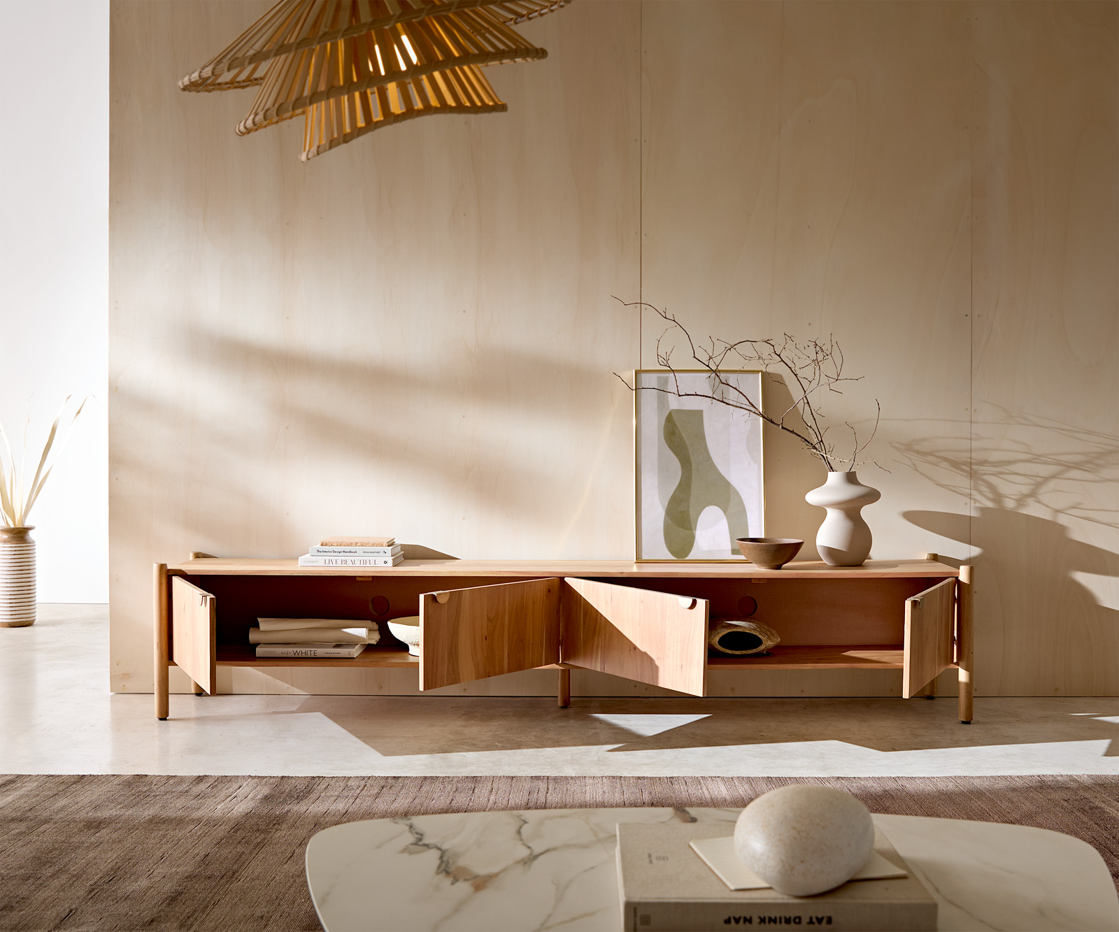 TV szekrény Caius 240 cm akác aura 4 ajtós - Image 4