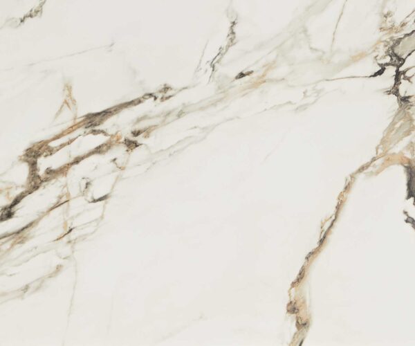 Étkezőasztal Edge 300x100 kerámia Calacatta Luxe fehér arany szürke fém ferde fekete - Image 3
