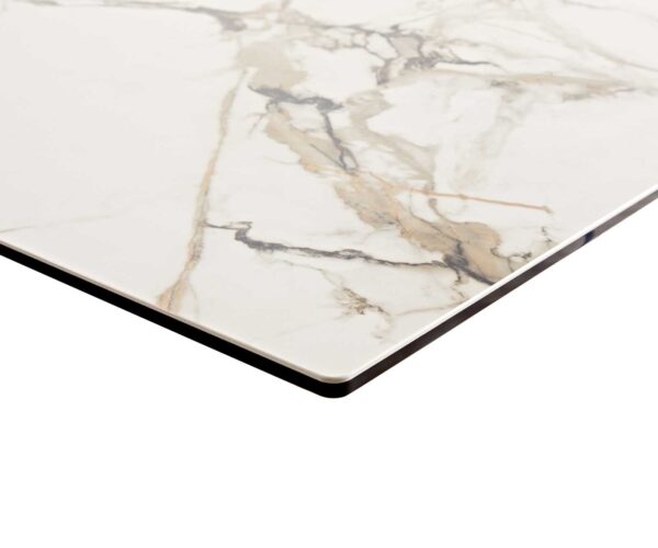 Étkezőasztal Edge 300x100 kerámia Calacatta Luxe fehér arany szürke Spider laposacél fekete - Image 4