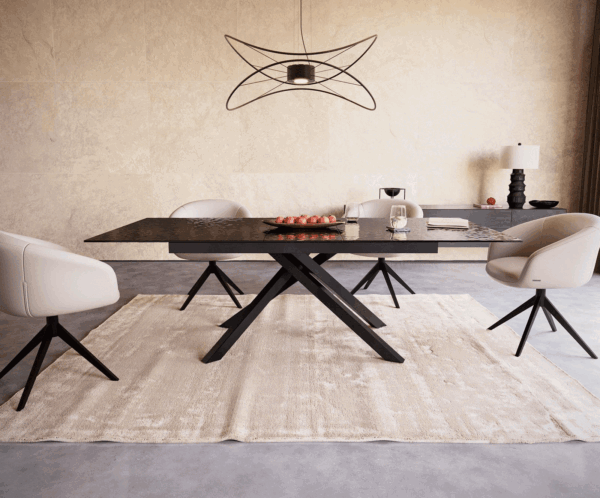 Étkezőasztal Edge 180-220x100 domborított üveg füstfekete 3D design kereszt láb téglalap fekete kihúzható - Image 2