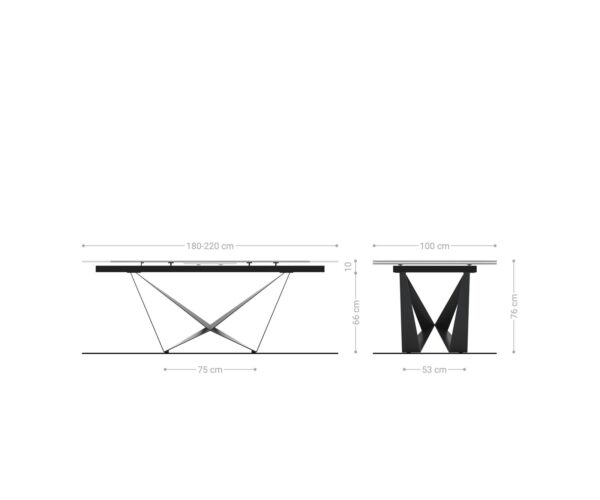 Étkezőasztal Edge 180-220x100 kerámia calacatta luxe fehér arany szürke spider laposacél fekete kihúzható - Image 8