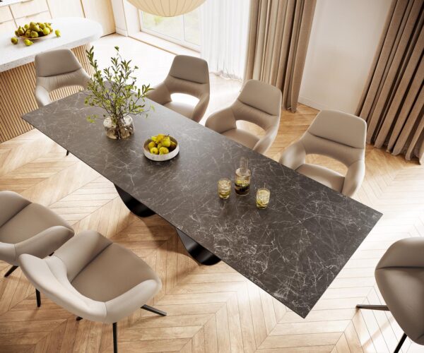 Étkezőasztal Edge 300x100 kerámia Laminam® Nero Greco antracit Infinity fém fekete - Image 5