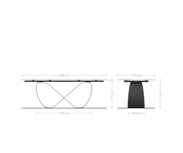 Étkezőasztal Edge hajóformájú 240x120 cm kerámia Calacatta Luxe fehér arany szürke Infinity fém fekete - Image 8