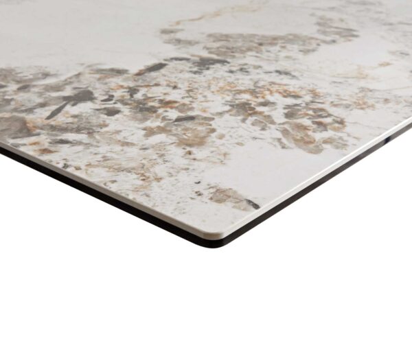 Étkezőasztal Edge 300x100 cm kerámia Minas melange fehér bézs Infinity fém effekt felület titán - Image 4