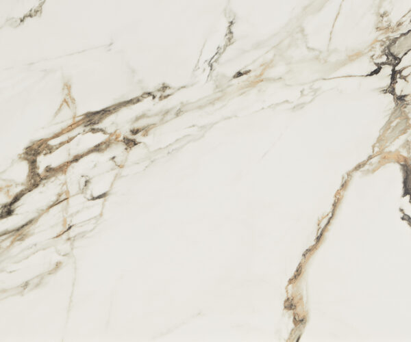 Étkezőasztal Edge hajóformájú 240x120 cm kerámia Calacatta Luxe fehér arany szürke Troa fém effekt felület titán - Image 3