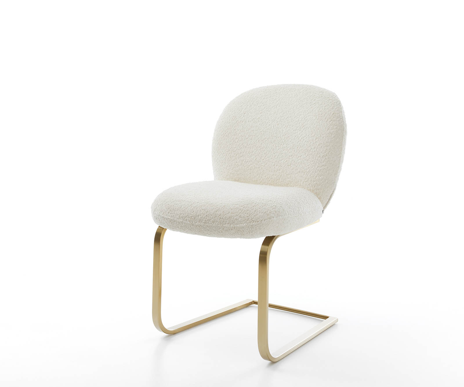 Jídelní židle Nube-Flex bouclé bílá konzolová podnož plochá zlatá taštičkové pružiny