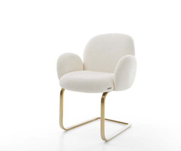 Jídelní židle Nube-Flex s područkami bouclé bílá konzolová podnož plochá zlatá taštičkové pružiny