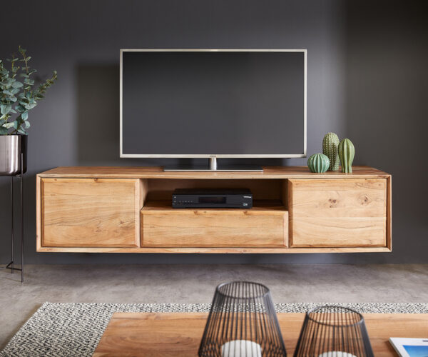 TV szekrény Shari 160 cm akác természetes 2 ajtós 1 fiókos 1 rekeszes lebegő - Image 2