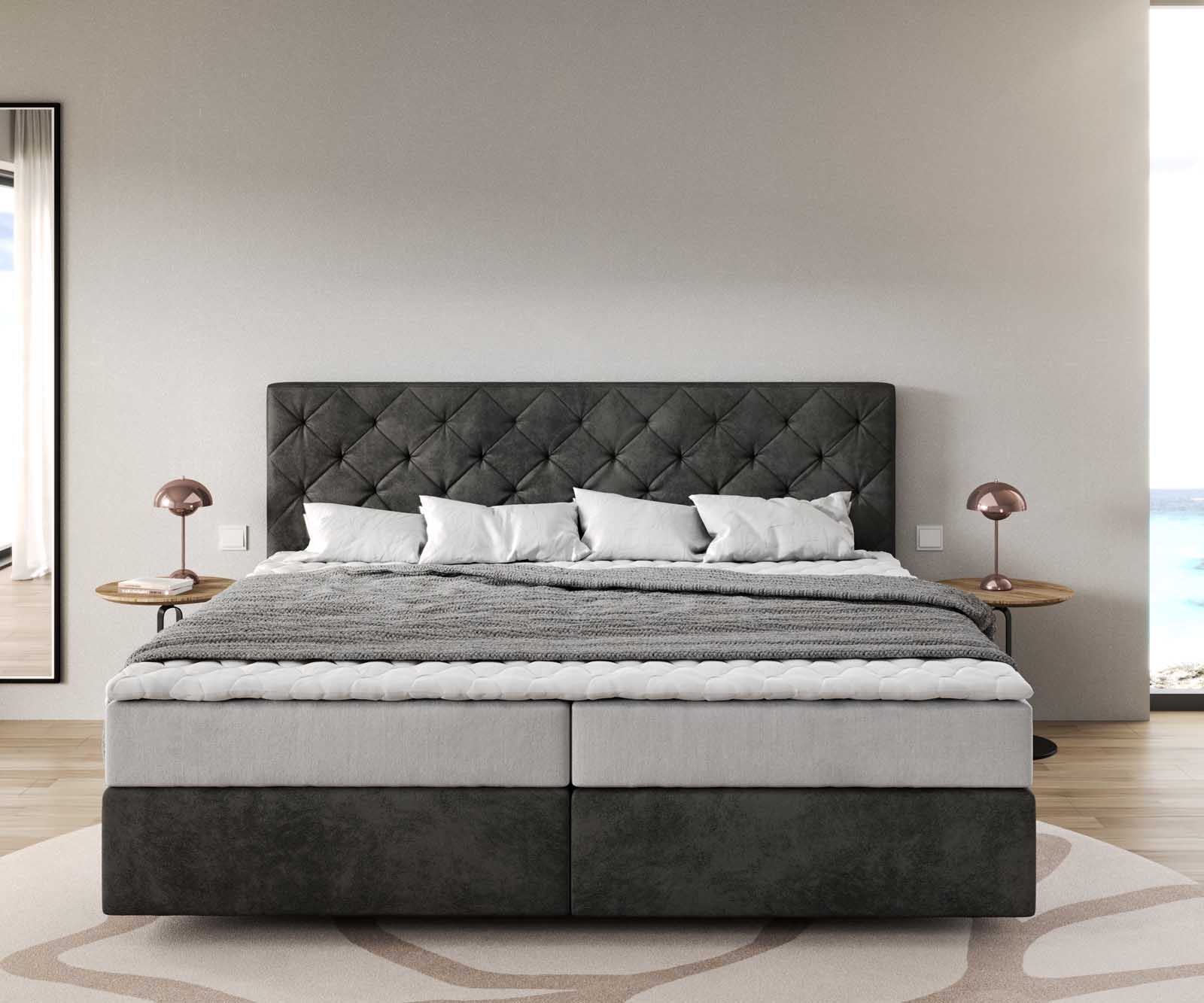 Boxspring ágy Dream-Great mikroszálas antracit vintage 200x200 cm zsákrugós matraccal és visco topperrel - Image 2