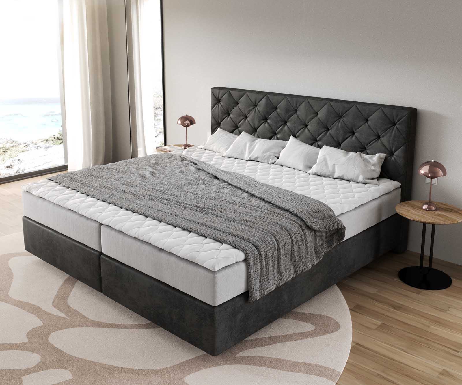 Boxspring ágy Dream-Great mikroszálas antracit vintage 200x200 cm zsákrugós matraccal és visco topperrel - Image 4
