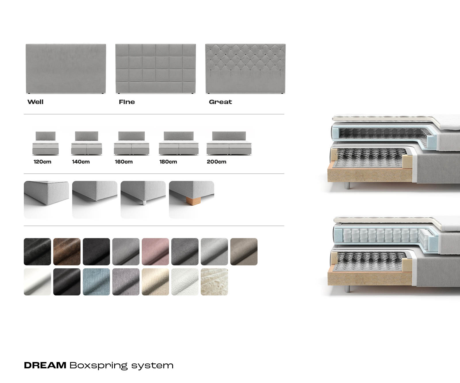 Boxspring ágy Dream-Great mikroszálas antracit vintage 200x200 cm zsákrugós matraccal és visco topperrel - Image 7