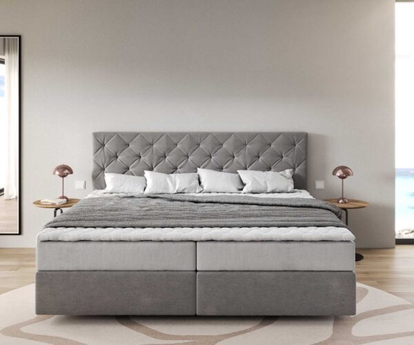 Boxspring ágy Dream-Great mikroszálas szürke 200x200 cm zsákrugós matraccal és visco topperrel - Image 2