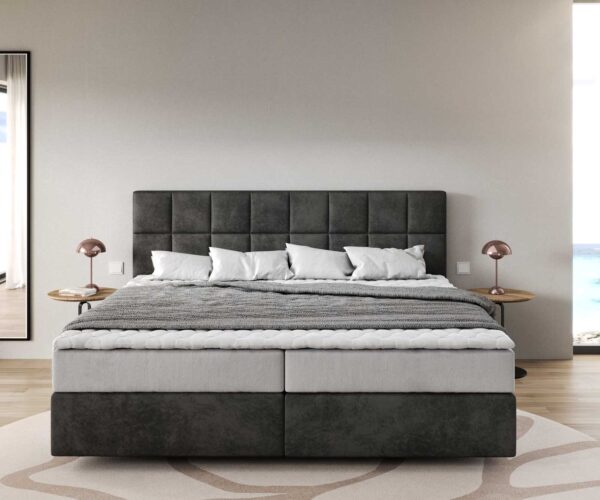 Boxspring ágy Dream-Fine mikroszálas antracit vintage 200x200 cm zsákrugós matraccal és visco topperrel - Image 2
