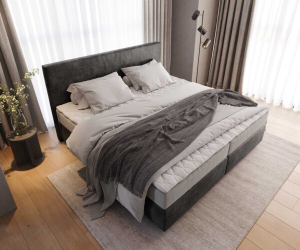 Boxspring ágy Dream-Well mikroszálas antracit vintage 200x200 cm zsákrugós matraccal és visco topperrel - Image 4