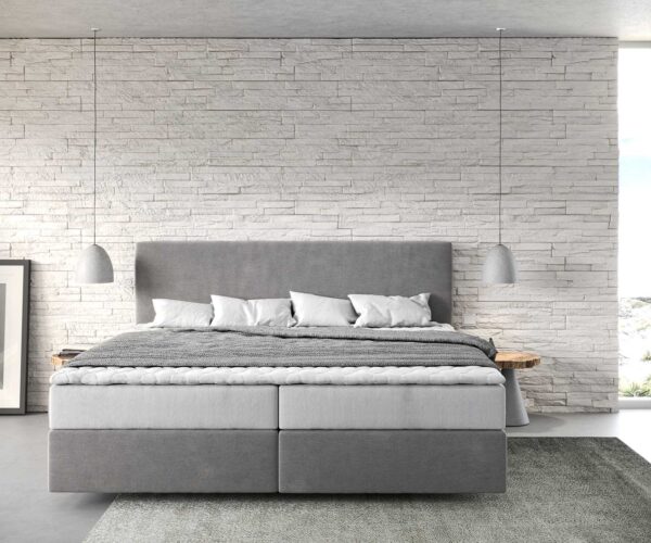 Boxspring ágy Dream-Well mikroszálas szürke 200x200 cm zsákrugós matraccal és visco topperrel - Image 2