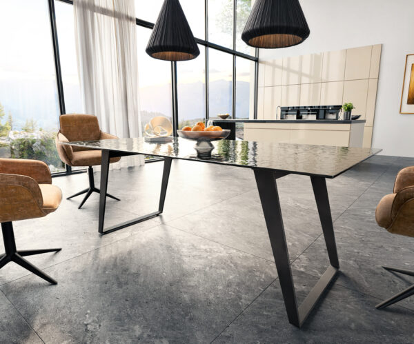 Étkezőasztal Edge 200x100 domborított üveg füstfekete 3D design fém ferde fekete - Image 4