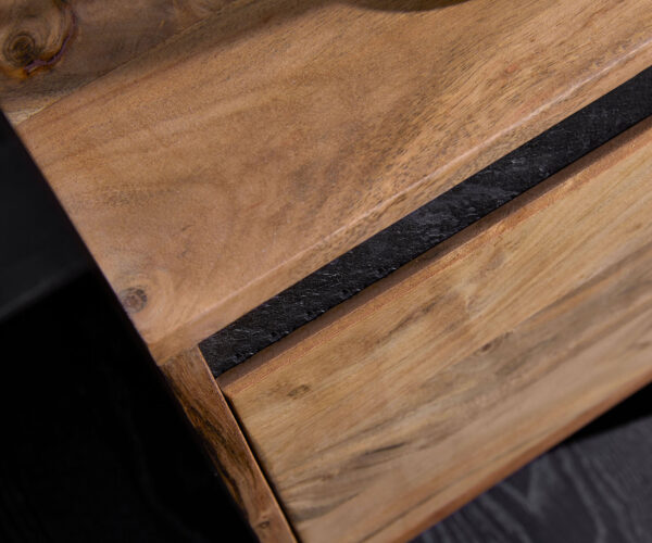 Design TV szekrény Stonegrace 240 cm akác természetes pala 4 ajtós lebegő - Image 4