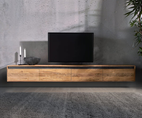 Design TV szekrény Stonegrace 240 cm akác természetes pala 4 ajtós lebegő - Image 2