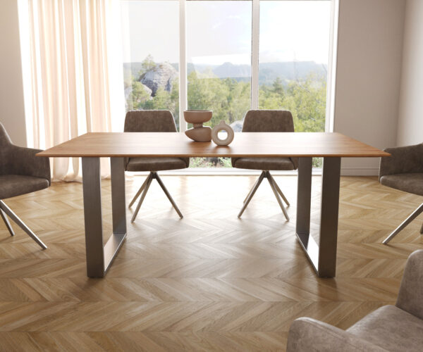 Étkezőasztal Edge 180x90 akác természetes rozsdamentes acél keskeny svájci él - Image 2