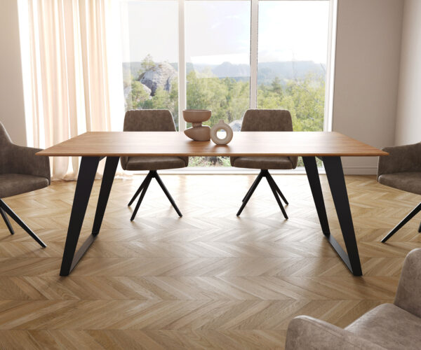 Étkezőasztal Edge 180x90 akác természetes fém ferde fekete svájci él - Image 2