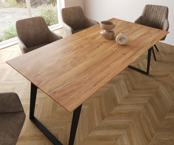 Étkezőasztal Edge 180x90 akác természetes fém ferde fekete svájci él - Image 4