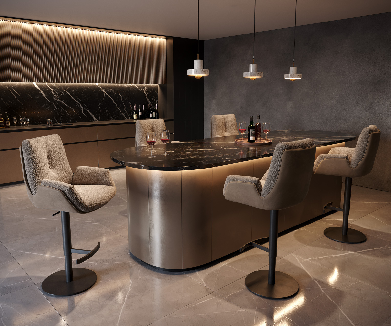 Bárszék Clea-Flex vegyes anyagok sötét bézs forgó láb magasságban állítható fém forgatható zsákrugós - Image 4