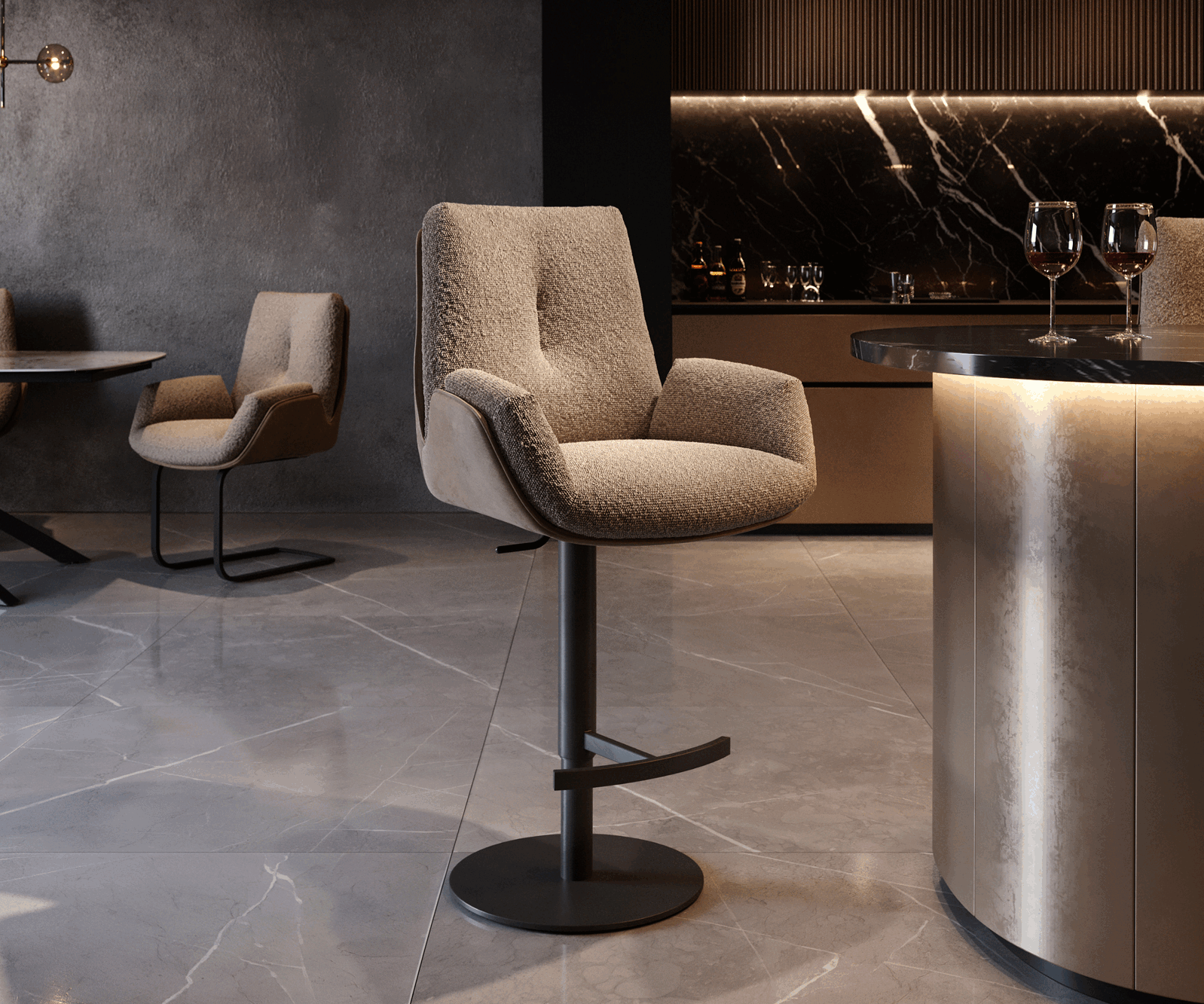 Bárszék Clea-Flex vegyes anyagok sötét bézs forgó láb magasságban állítható fém forgatható zsákrugós - Image 6