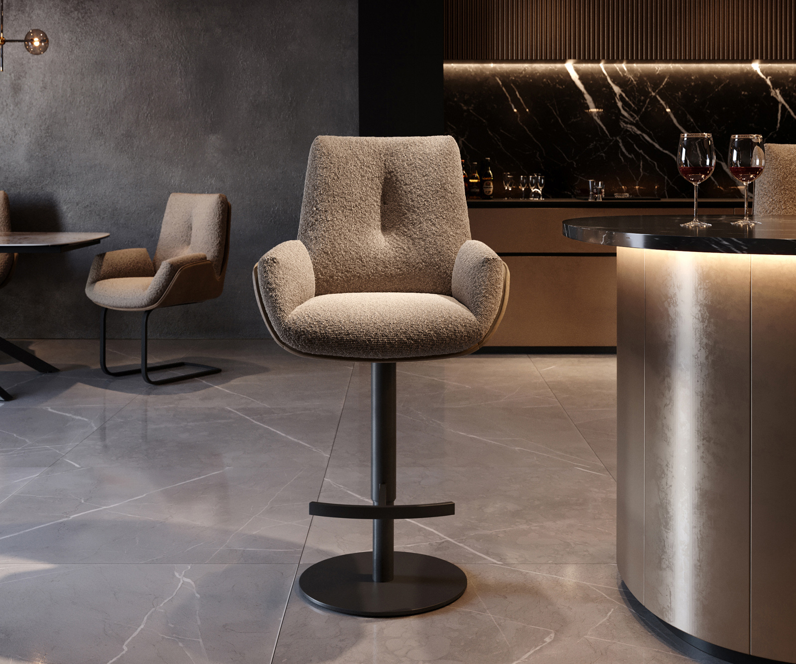 Bárszék Clea-Flex vegyes anyagok sötét bézs forgó láb magasságban állítható fém forgatható zsákrugós - Image 2