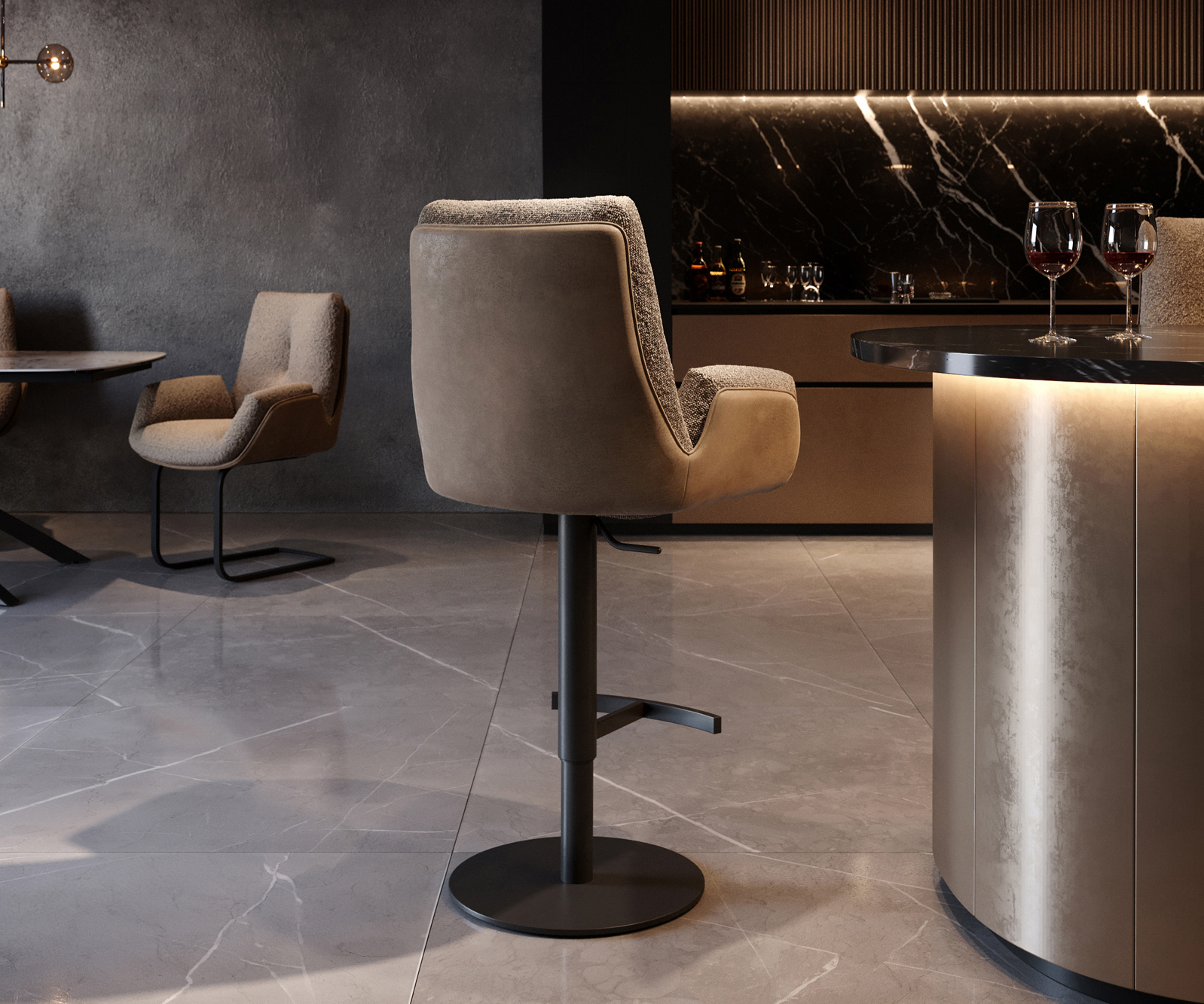 Bárszék Clea-Flex vegyes anyagok sötét bézs forgó láb magasságban állítható fém forgatható zsákrugós - Image 3