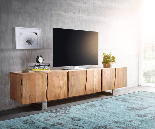 TV szekrény Live-Edge 220 cm akác természetes masszív 6 ajtós