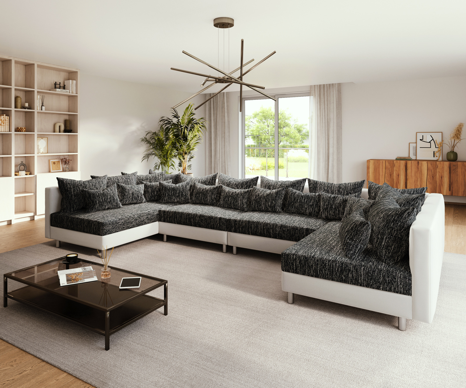 "U alakú kanapé Clovis XL fehér fekete moduláris"