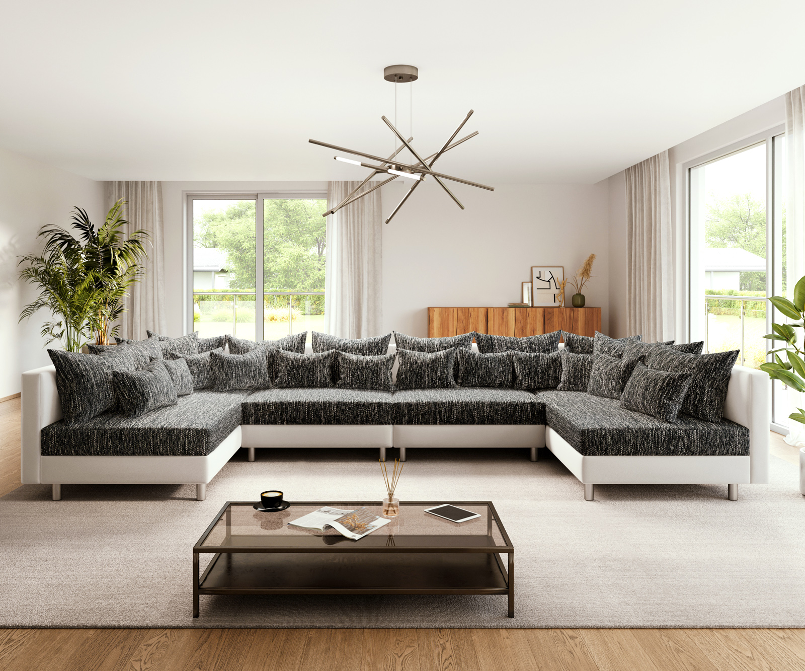 "U alakú kanapé Clovis XL fehér fekete moduláris" - Image 2