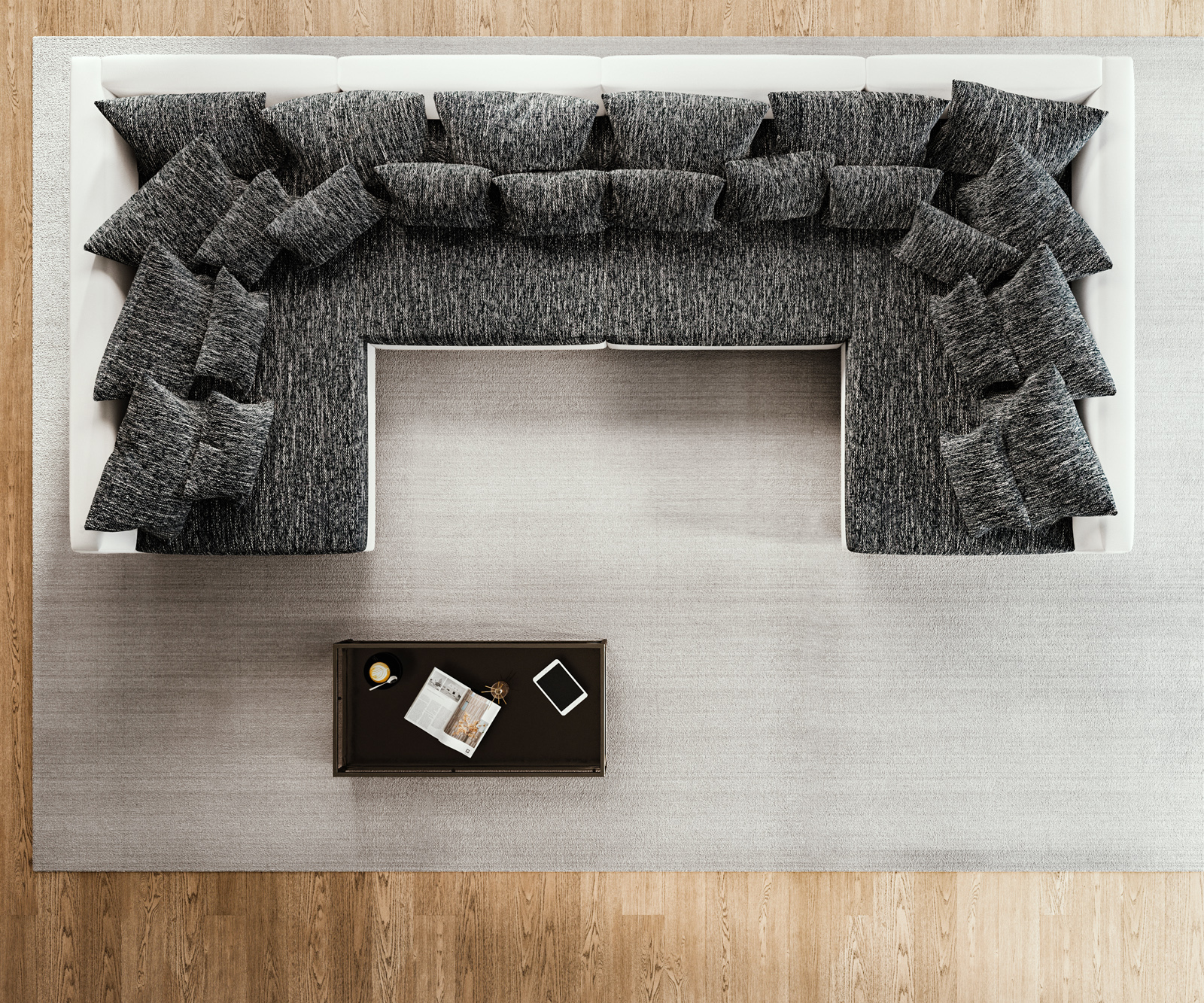 "U alakú kanapé Clovis XL fehér fekete moduláris" - Image 4